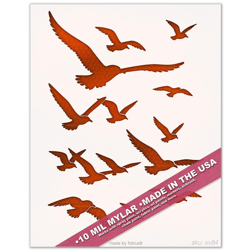 Flying Birds Stencil - Seagull Flock Coastal Nature 10 Mil Mylar Template