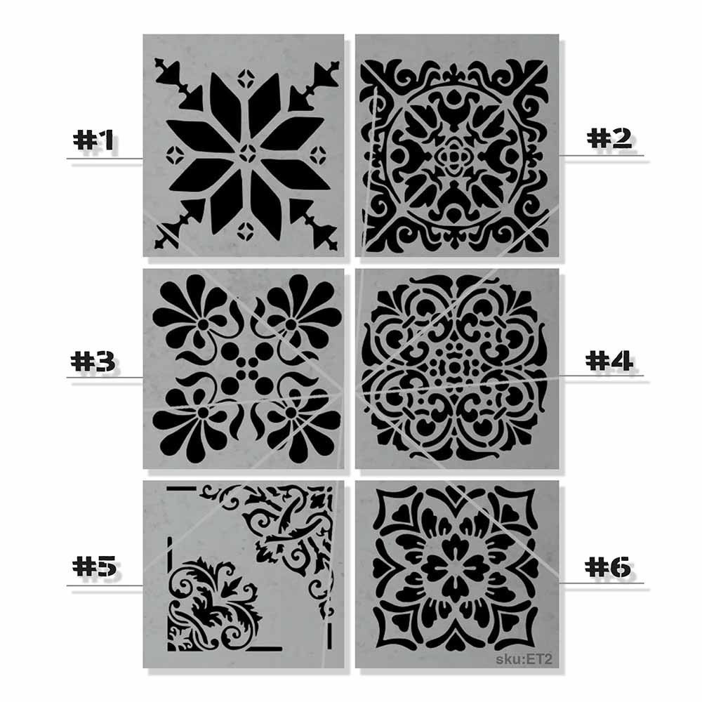 Moroccan Tile Stencil Set - Floral Pattern Wall Art 10 Mil Mylar Template - ET2