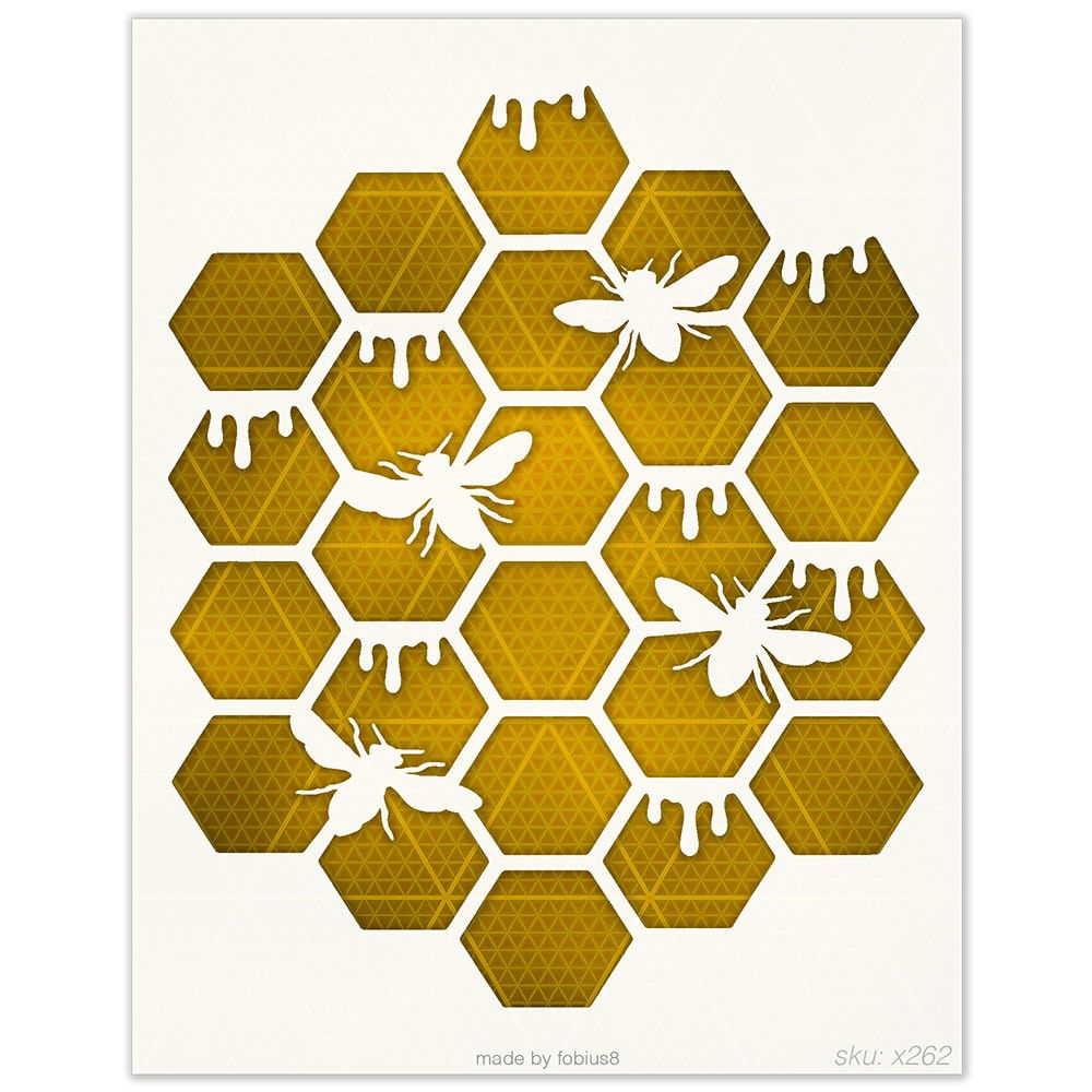 Bee Honeycomb Stencil - Honey Bee Hexagon Wall Art 10 Mil Mylar Template - X262