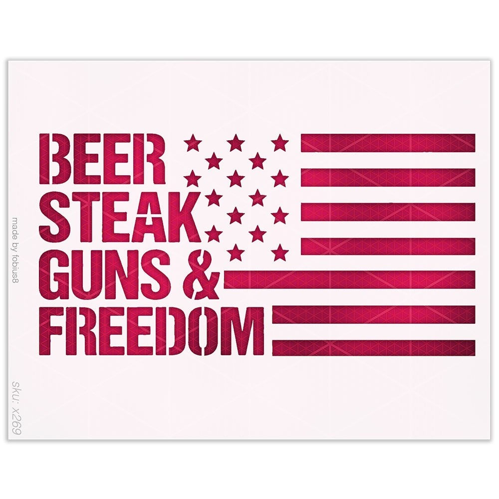 Beer Steak Guns Freedom Stencil - Patriotic USA Flag 10 Mil Mylar Template