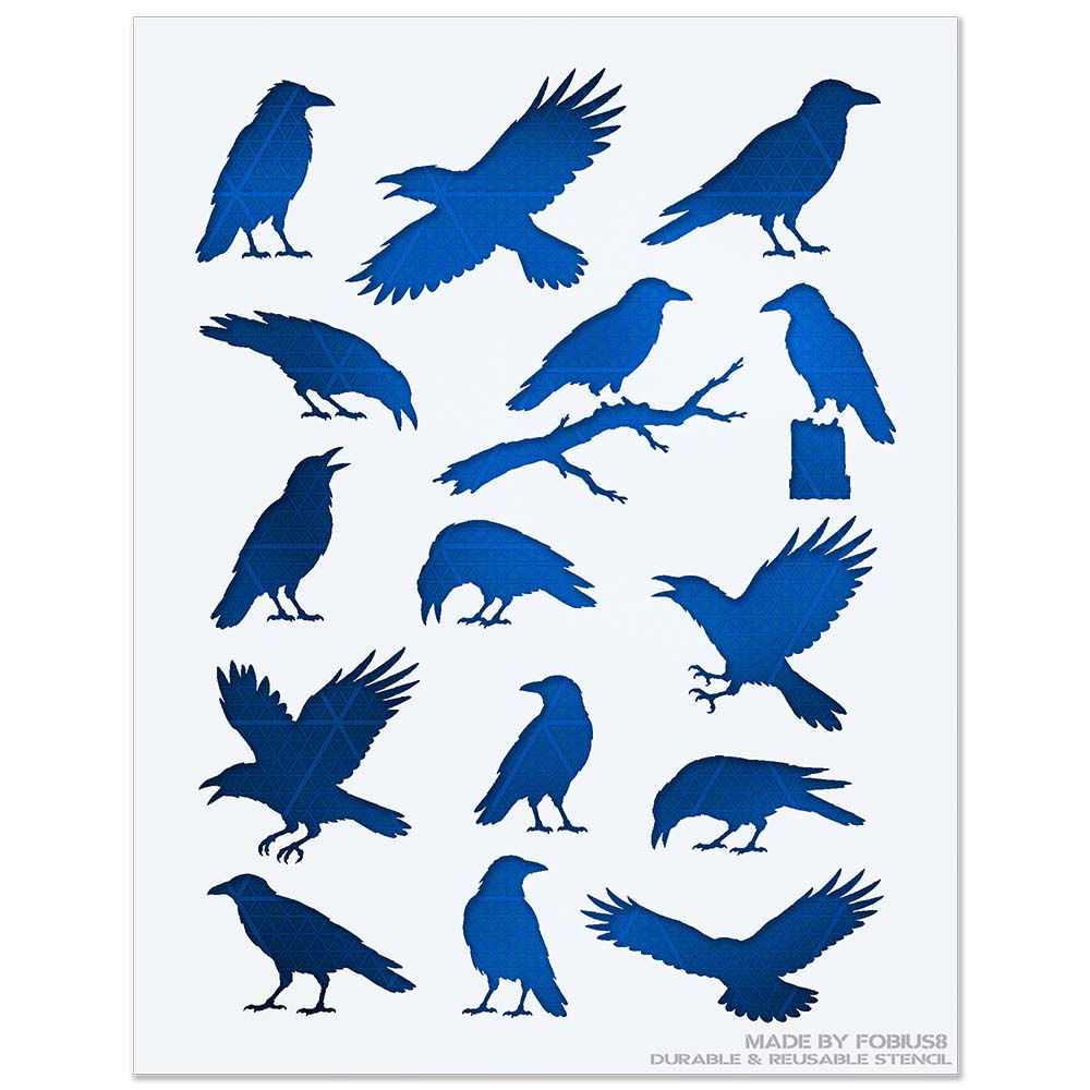 Crow Raven Stencil Set – Halloween Bird Silhouettes Reusable Mylar Template
