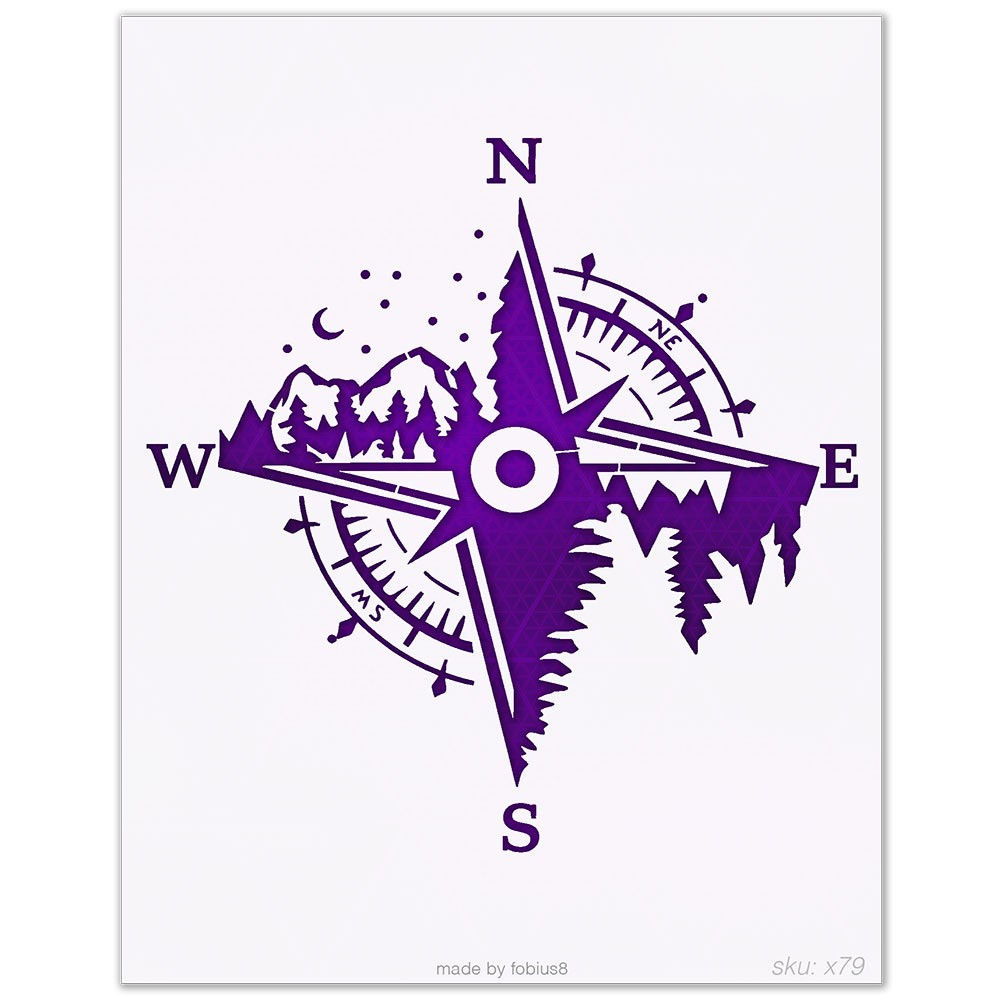 Compass Mountain Stencil - Adventure Forest Nature 10 Mil Mylar Template