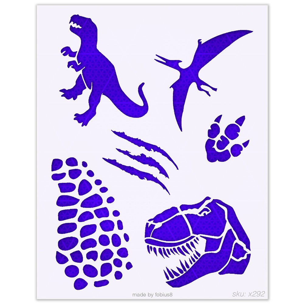 Dinosaur Stencil Set - T Rex Pterodactyl Fossil Tracks 10 Mil Mylar Template