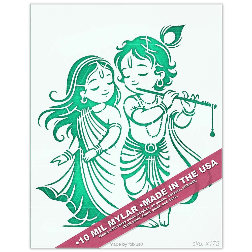 Radha Krishna Stencil - Hindu God Flute Religious 10 Mil Mylar Template