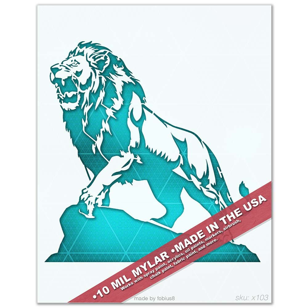 Lion Stencil - Roaring Wild Cat On Rock Safari 10 Mil Mylar Template