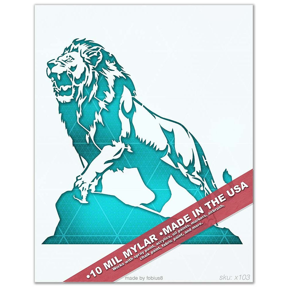 Thumbnail: Lion Stencil - Roaring Wild Cat On Rock Safari 10 Mil Mylar Template