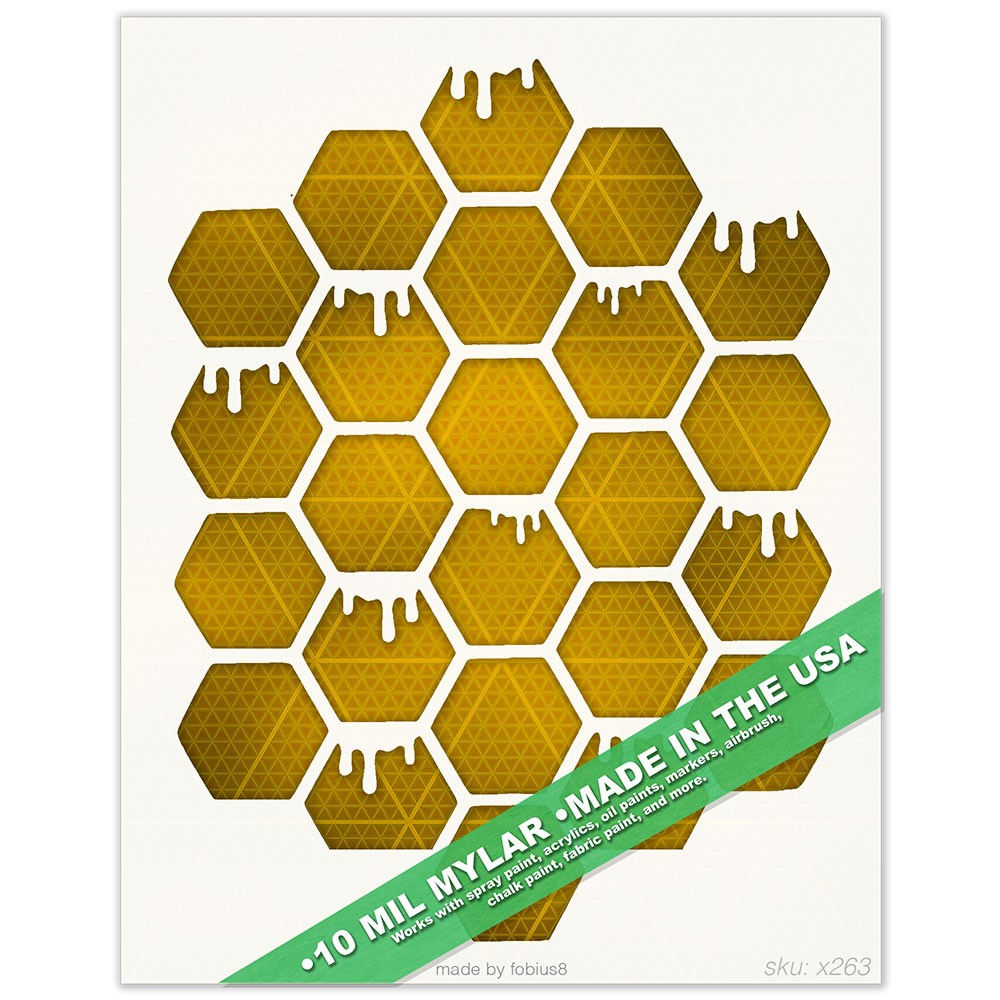 Bee Honeycomb Stencil - Honey Bee Hexagon Wall Art 10 Mil Mylar Template - X263