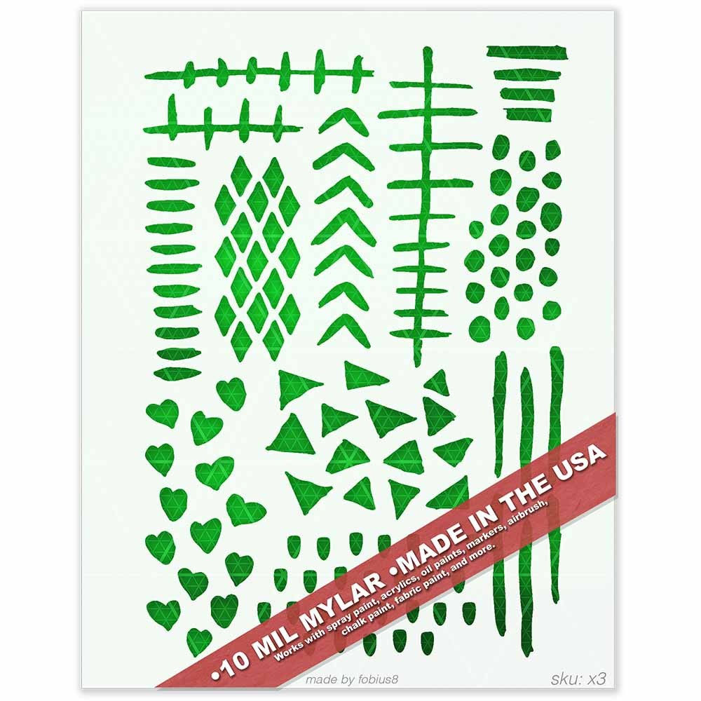 Primitive Pattern Stencil - Tribal Mark Shapes Boho Decor 10 Mil Mylar Template
