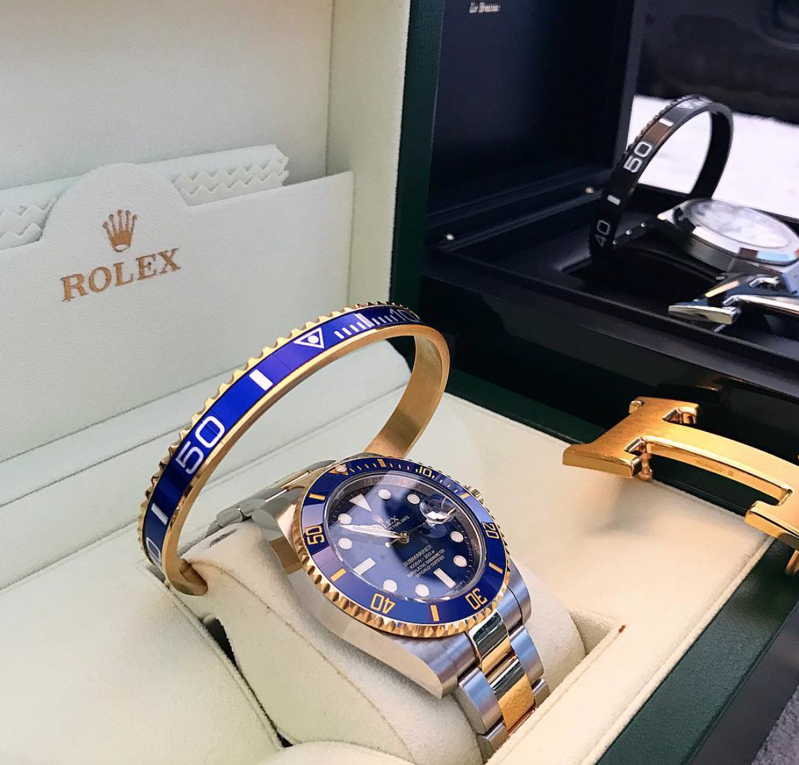 Blue Gold Titanium Steel Rolex Watch Bezel Wrist Bangle