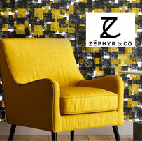 Tissus d'ameublement, papiers peints et coussins.