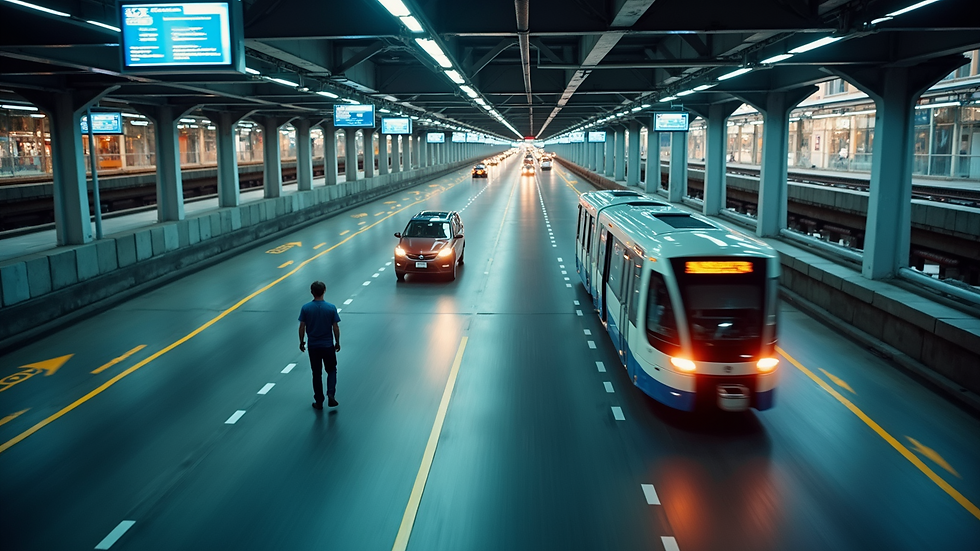 Overhead view of smart transportation systems in action