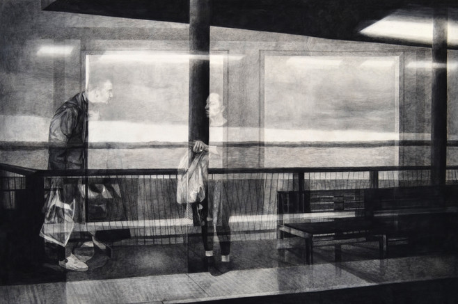 Sans-titre, 2016, fusain et crayon sur toile, 200 x 300 cm - crédit photo Adrien Thibault