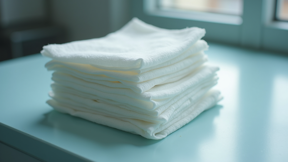 Close-up view of stacked sterile gauze sponges