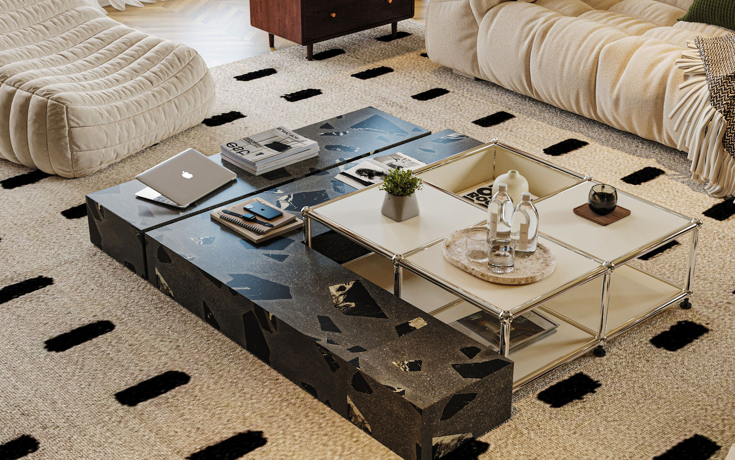 mid century modern 3d render design