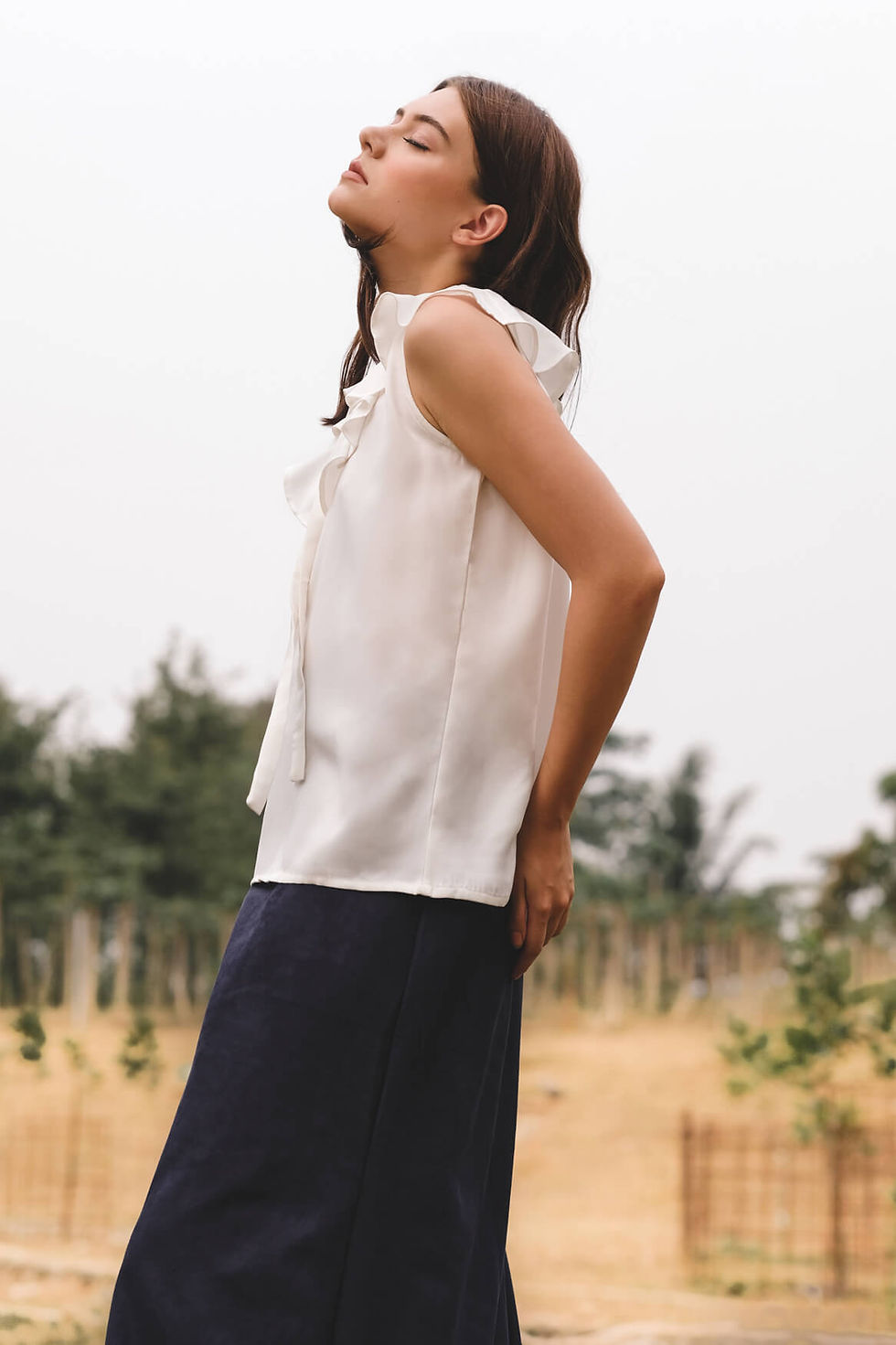Thumbnail: Sleeveless Top with Ruffle Collar