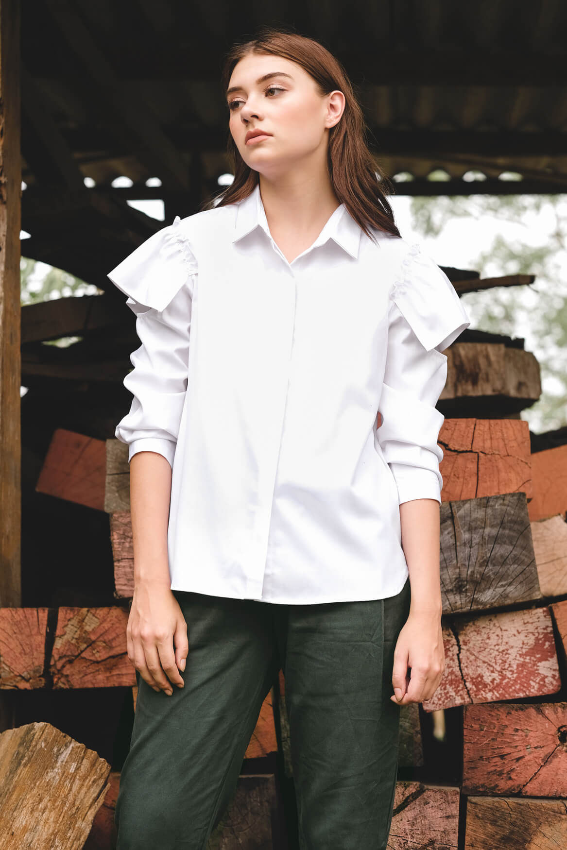 Cold-shoulder Shirt with Cap Sleeves