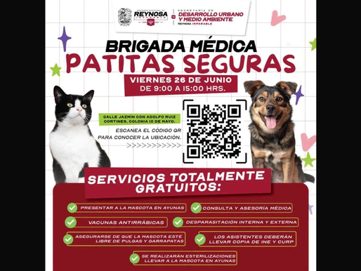 Invita Gobierno de Reynosa a la Brigada Médica Veterinaria Patitas Seguras 