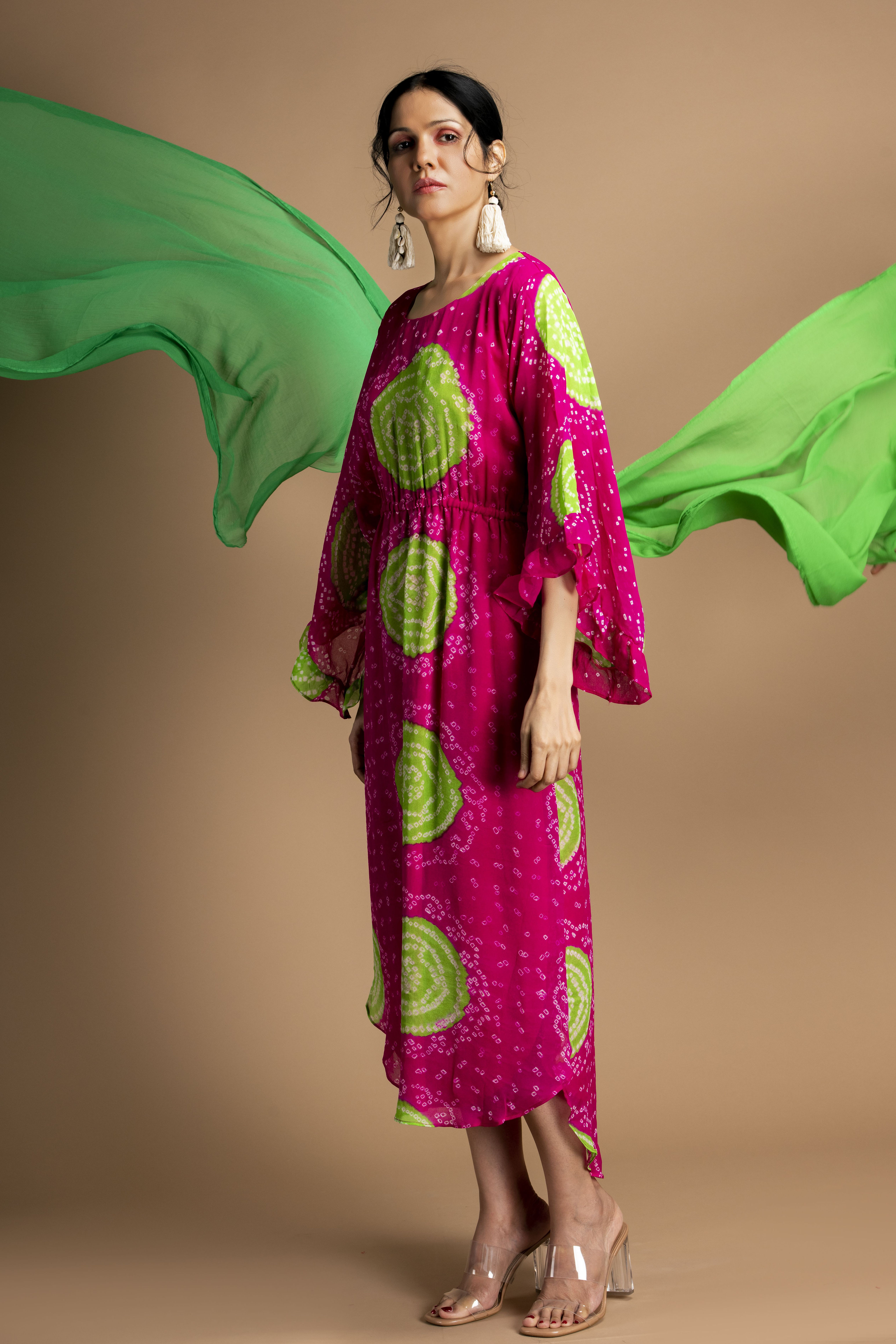 Pink Swirl Bandhani Kfatan Dress