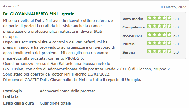 Recensione di un paziente pubblicata su QSalute nel Marzo 2022