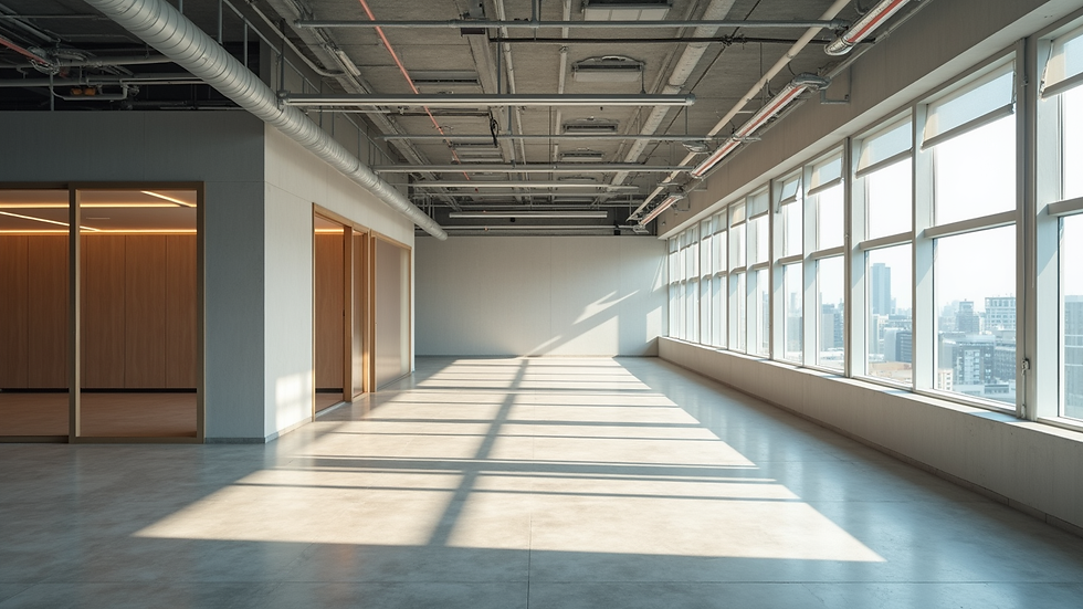 Eye-level view of a modern office space under renovation