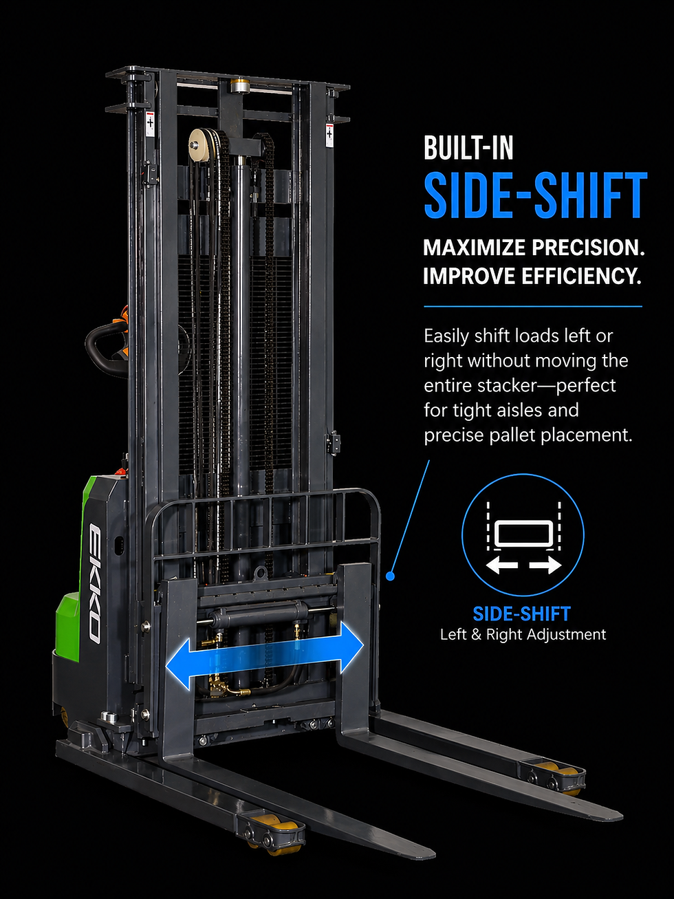Thumbnail: EKKO EB14CS-138Li Lithium Straddle Stacker 3000 lb. Cap, 138" Height, Side Shift