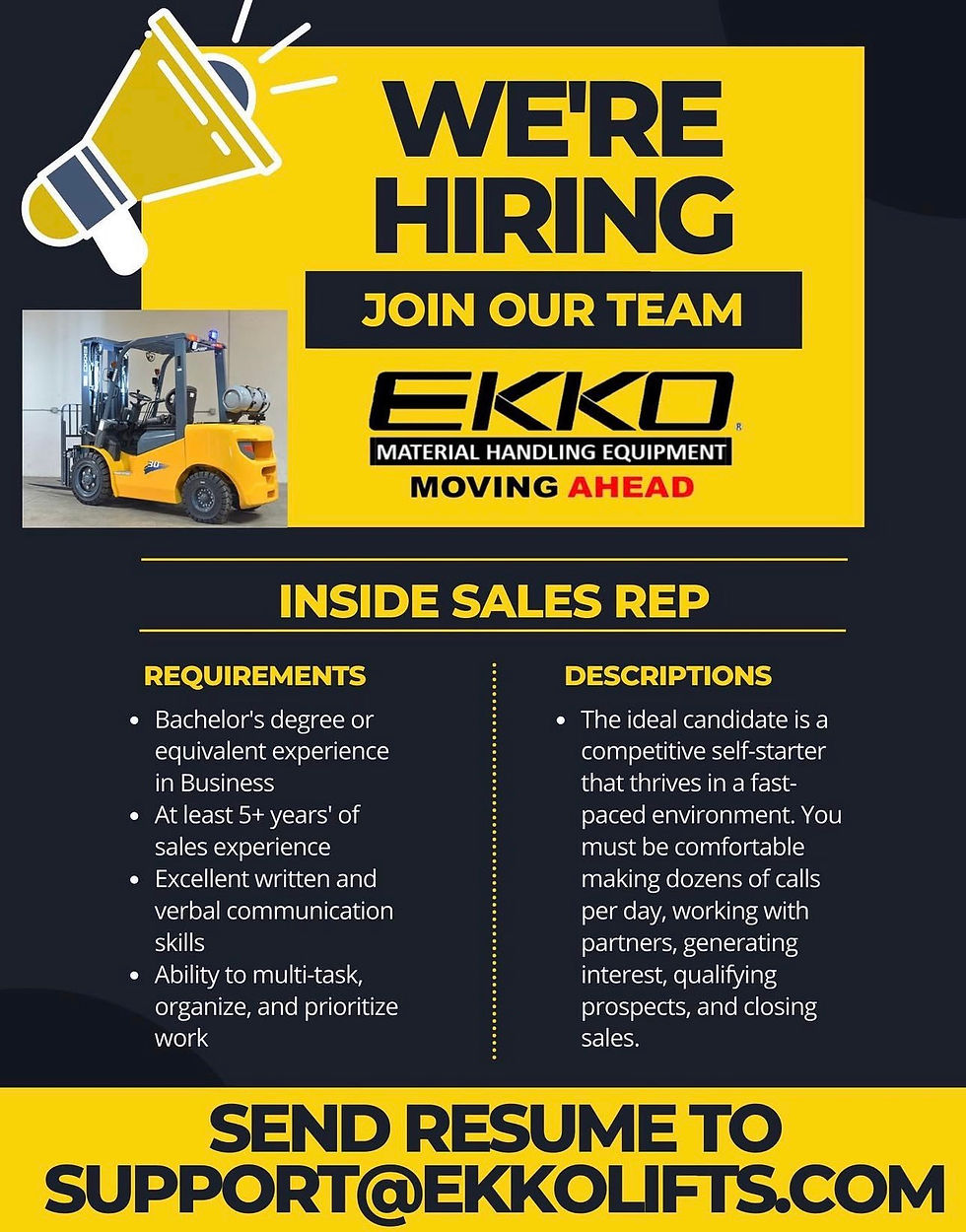 NOW HIRING: INSIDE SALES REP.