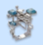 Bague Nocture or diamants et aigues-marine. Jean Vendome. Ecole des arts joailliers