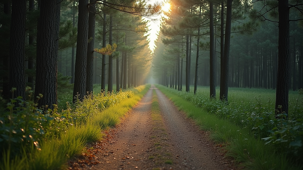 High angle view of a quiet forest path near Kaifeck farmstead