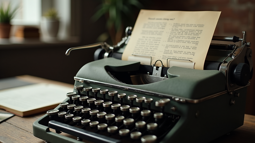 Eye-level view of a vintage typewriter with crime notes