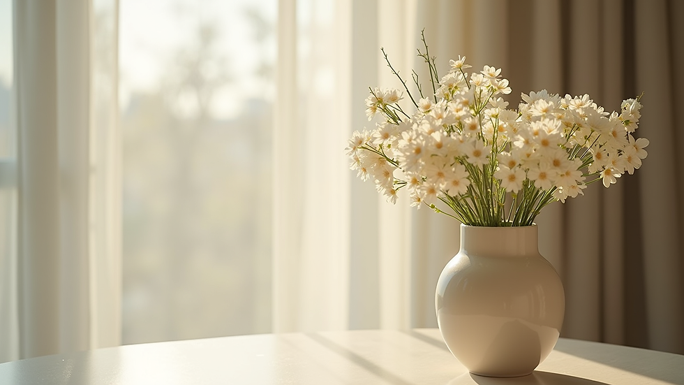 Vista de vaso com flores de jasmim em ambiente interno