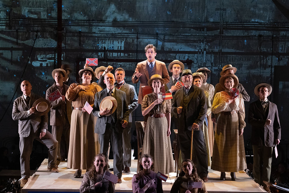 Ben Platt and the company of the 2023 Broadway revival of Parade