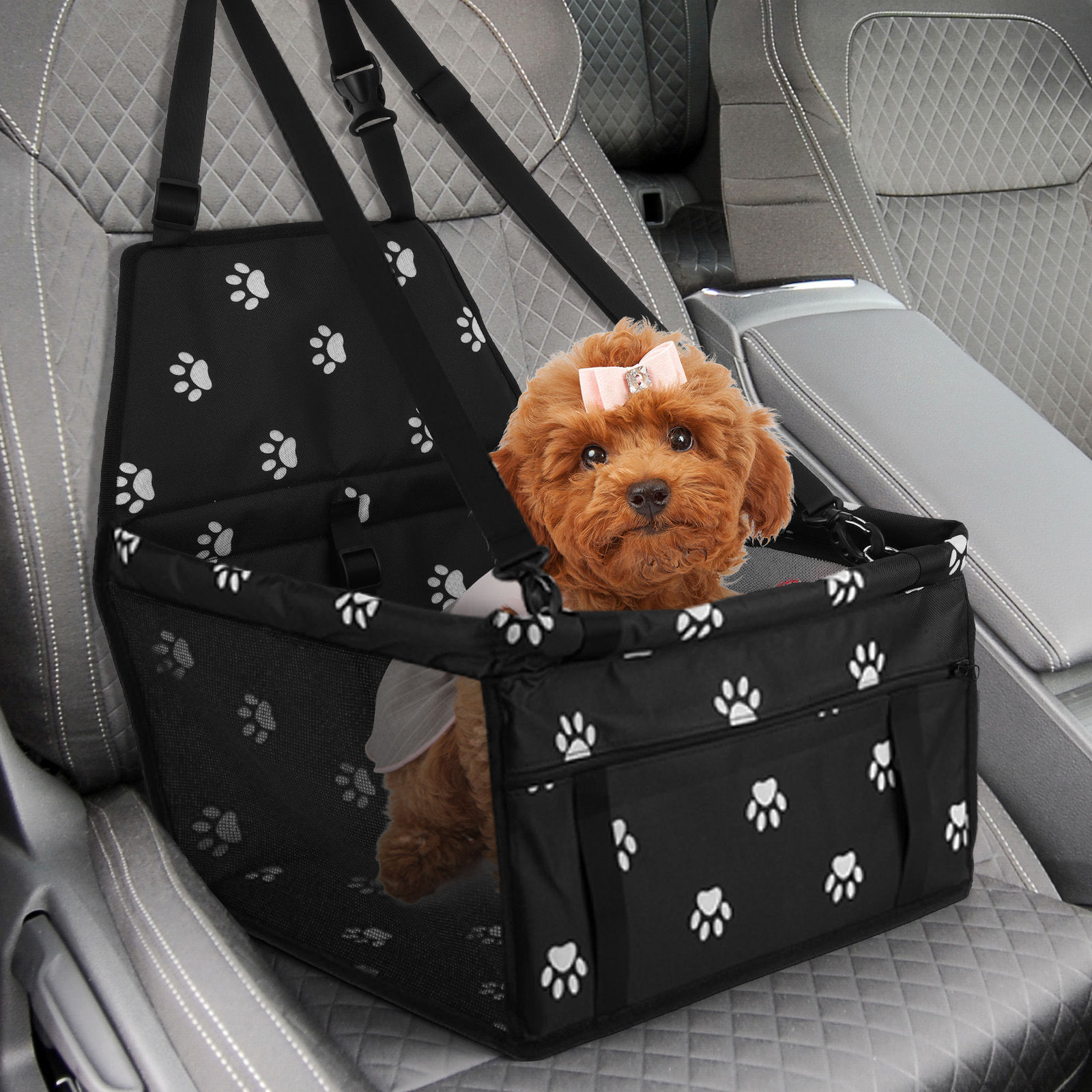 Dog Car Seat Dog Booster Car Seat with Safety Belt Folding Pet Car Seat Breathab