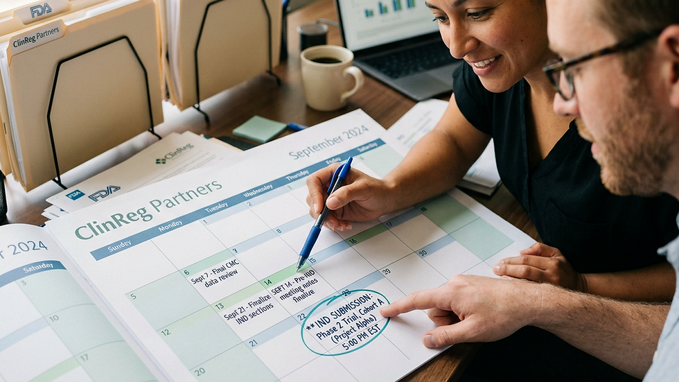 Close-up view of a calendar with marked IND submission deadlines