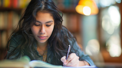 Young woman studies for an exam
