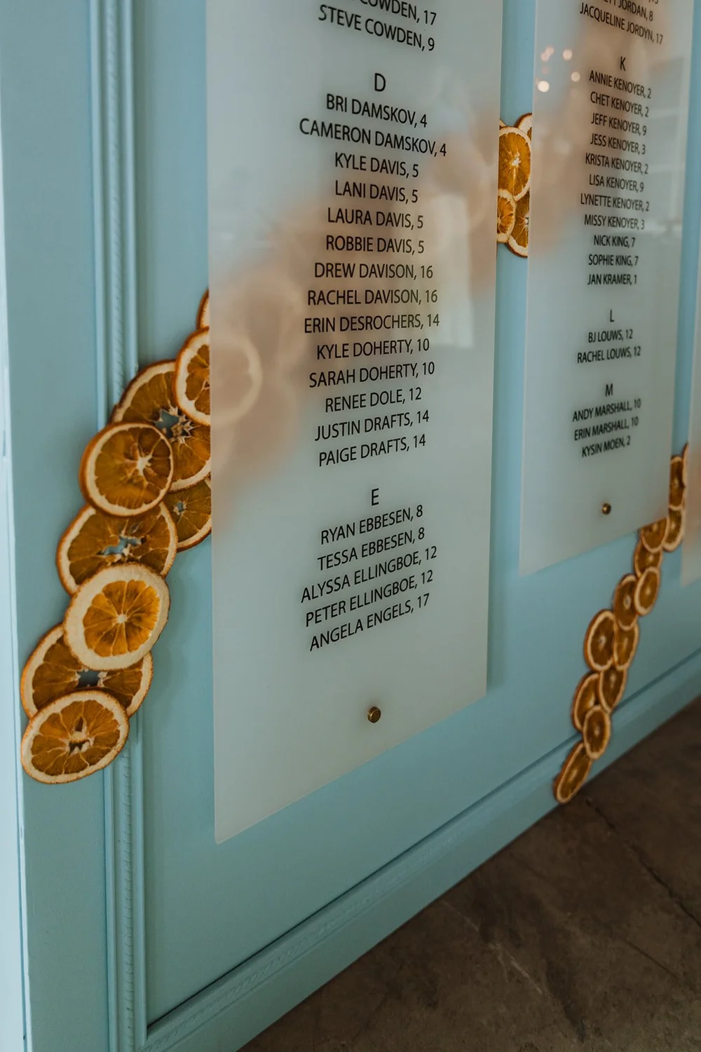 Acrylic wedding seating chart idea for a modern wedding reception