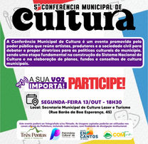 É HOJEEE!!!! 5ª Conferência Municipal de Cultura de Três Pontas