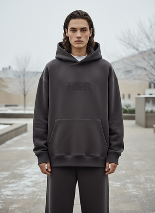 Firefly_attached logo embroided onto a on a charcoal winter luxury quality hoodie, a high
