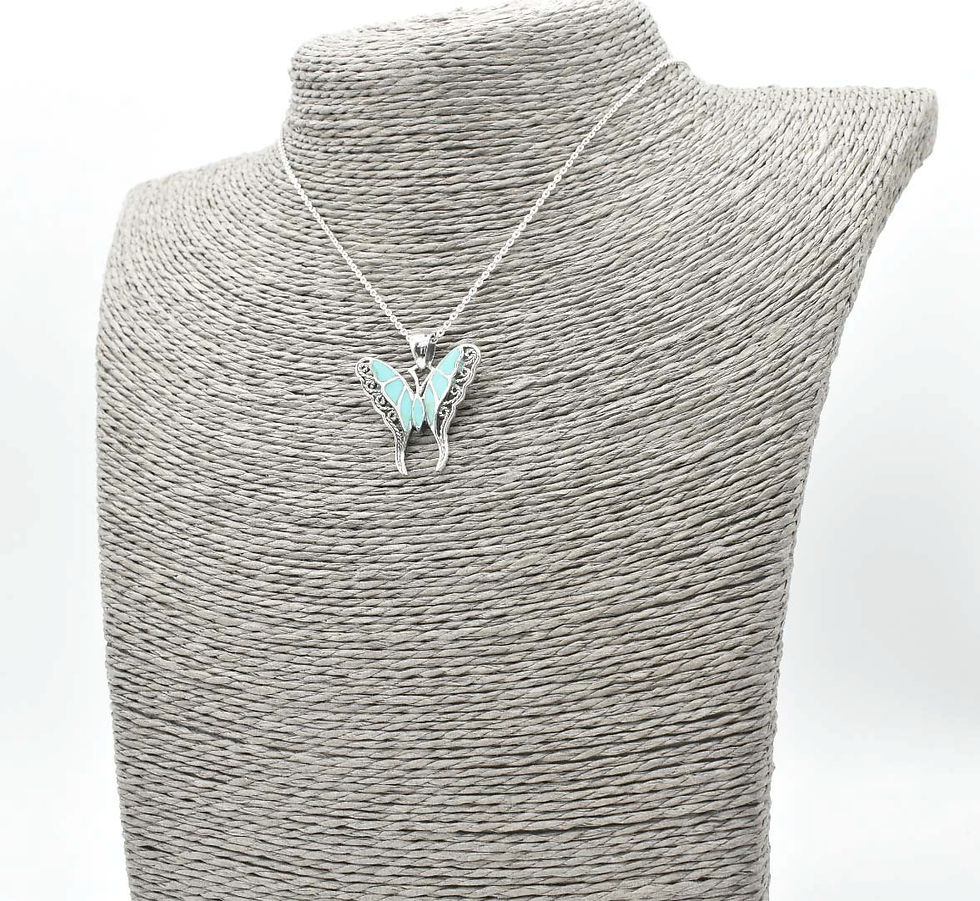 Thumbnail: 925 Silver Green Turquoise Butterfly Pendant