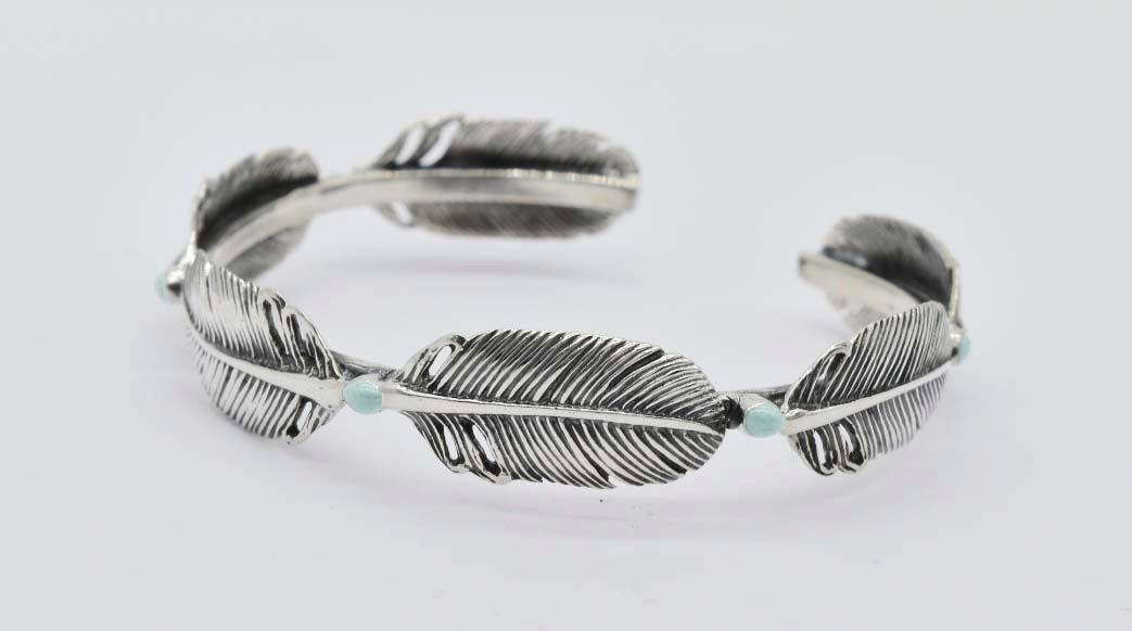 925 Silver Turquoise Feather Torque Bangle