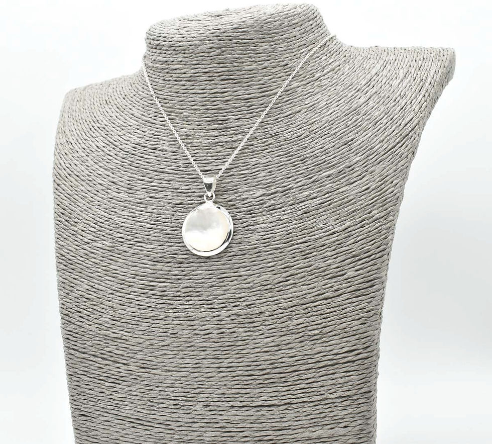 Thumbnail: 925 Silver White Mother of Pearl Circle Pendant
