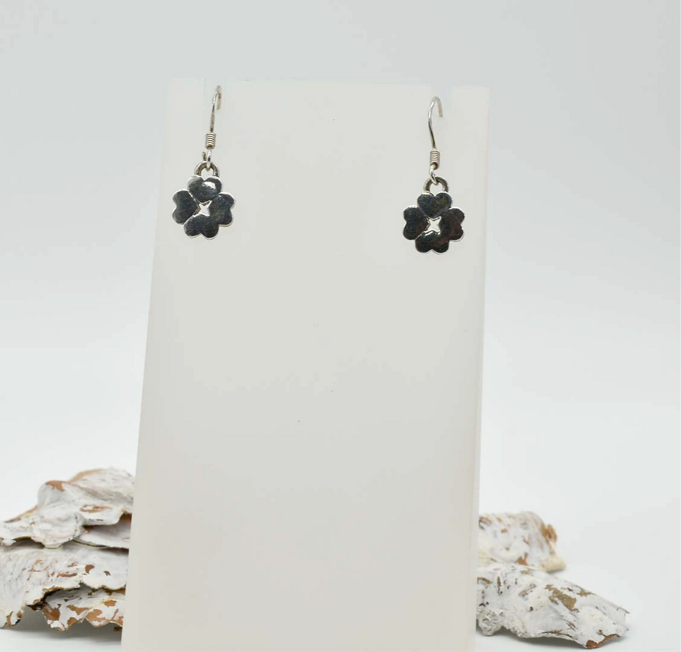 Thumbnail: 925 Silver Tiny Hanging 4 Leaf Clover Earrings