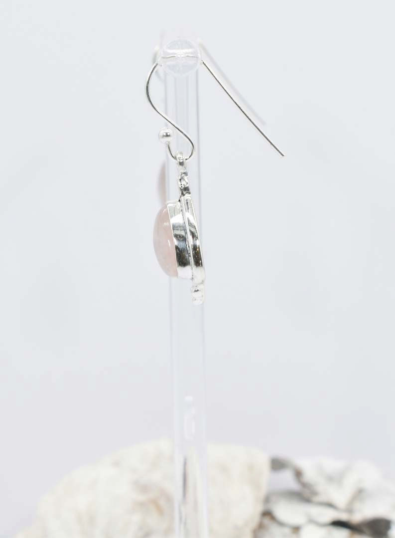 Thumbnail: 925 Silver Rose Quartz BohoTriangular Drop Earrings