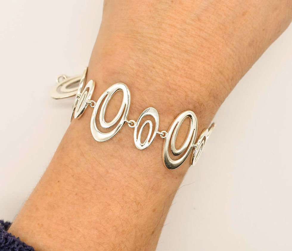 Thumbnail: 925 Silver Double Ovals Link Bracelet