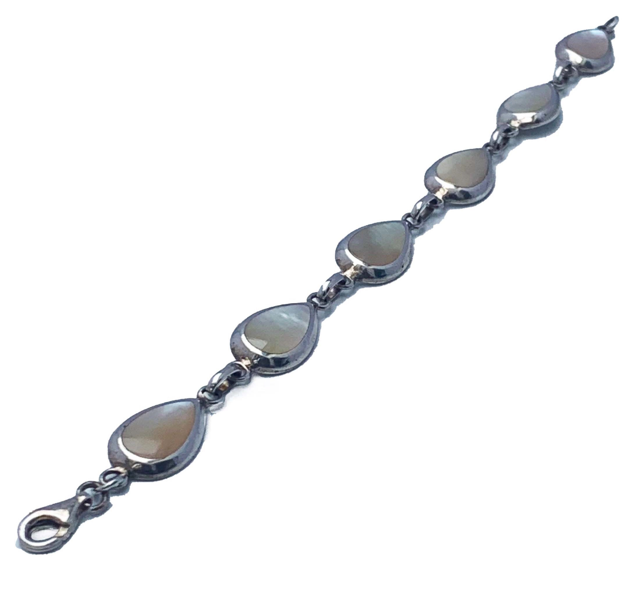 925 Silver & White Mother of Pearl Teardrop Link Bracelet