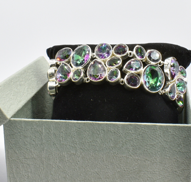 Thumbnail: 925 Silver Mystic Topaz Large Statement Adjustable Bracelet