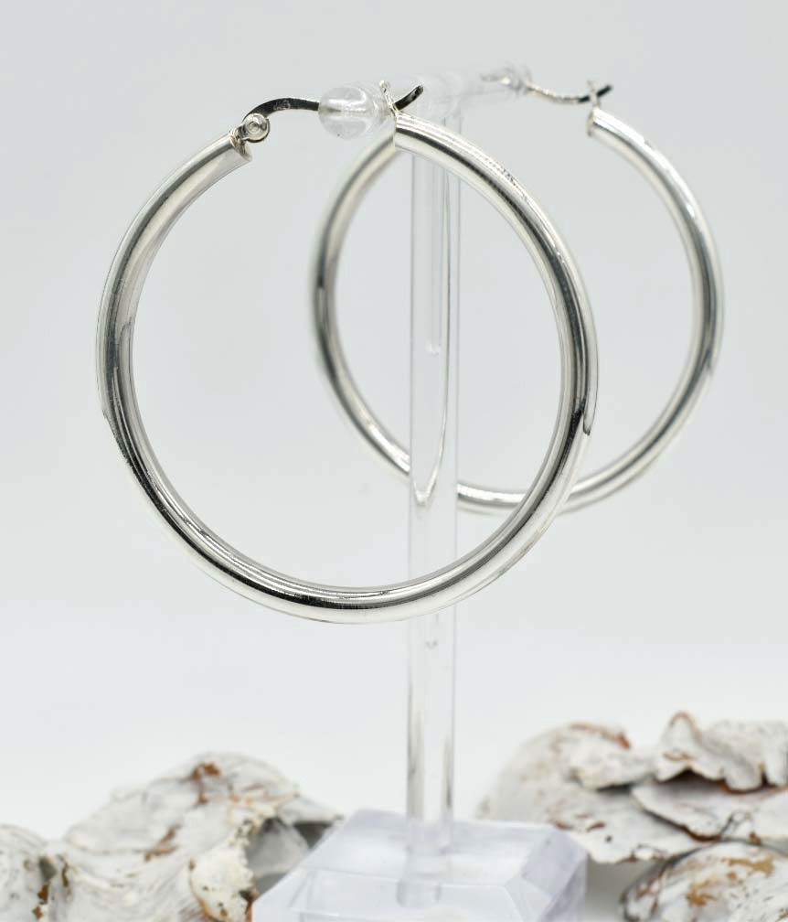 Thumbnail: 925 Silver Thick Large Hoop Earrings
