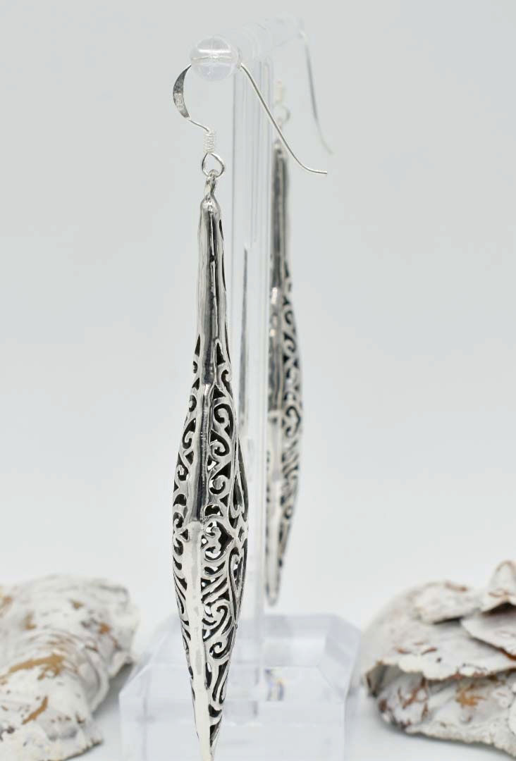 Thumbnail: 925 Silver Boho Style Extra Long Teardrop Earrings