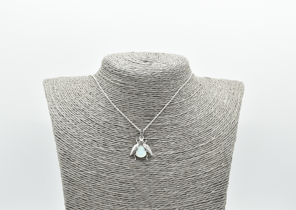 Thumbnail: 925 Silver Opal.and Russian Marcasite Bee Pendant