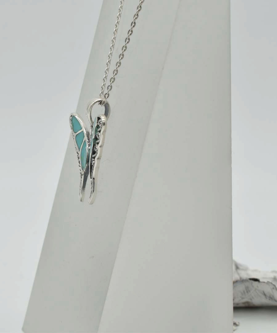 Thumbnail: 925 Silver Green Turquoise Butterfly Pendant