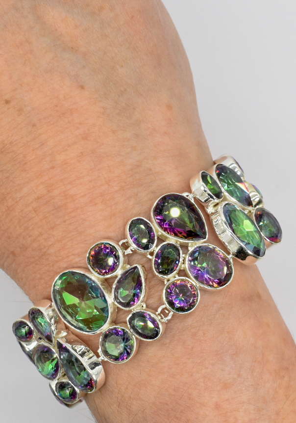 Thumbnail: 925 Silver Mystic Topaz Large Statement Adjustable Bracelet